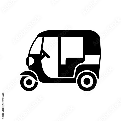 Illustration of a black auto rickshaw on transparent background silhouette