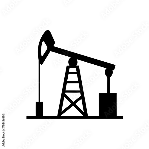 Silhouette of an oil drilling rig icon on transparent background