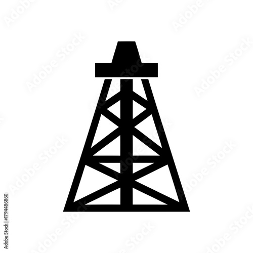 Illustration of a black oil derrick on transparent background silhouette