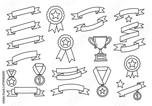 Minimalist Ribbon and Award Doodle - Hand-Drawn Vector Art for Recognition and Success