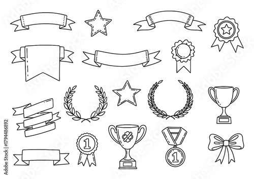 Minimalist Ribbon and Award Doodle - Hand-Drawn Vector Art for Recognition and Success