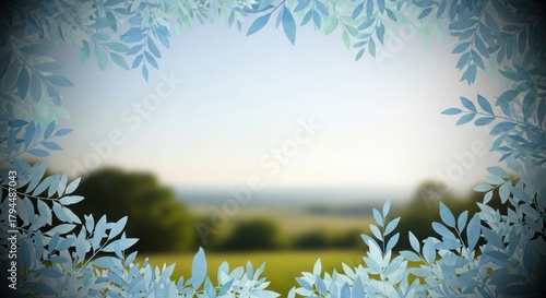 Fototapeta Naklejka Na Ścianę i Meble -  Serene Summer Meadow Landscape with Floral Border