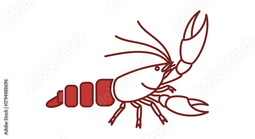 Illustration of a red shrimp with raised claws.