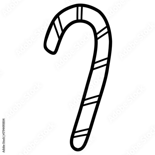 Christmas Candy caramel cane doodle illustration. Christmas peppermint stick, sweet Xmas dessert. Holiday confection, striped candycane. Stock vector candy isolated on white background