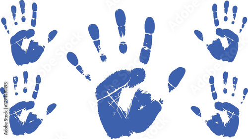 Blue Handprints on White Background - Symbolizing Unity and Connection