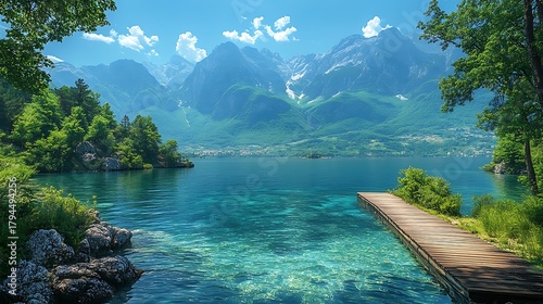 Scenic lake and mountain landscape