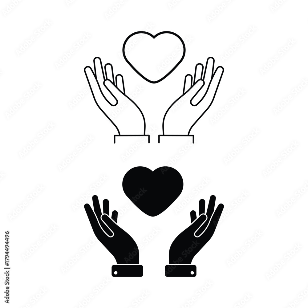 Obraz premium Hand holding heart line and glyph icon. Charity and donation concept, solidarity. Heart health care for apps and website. Editable stroke. Vector illustration. Design on white background. EPS 10