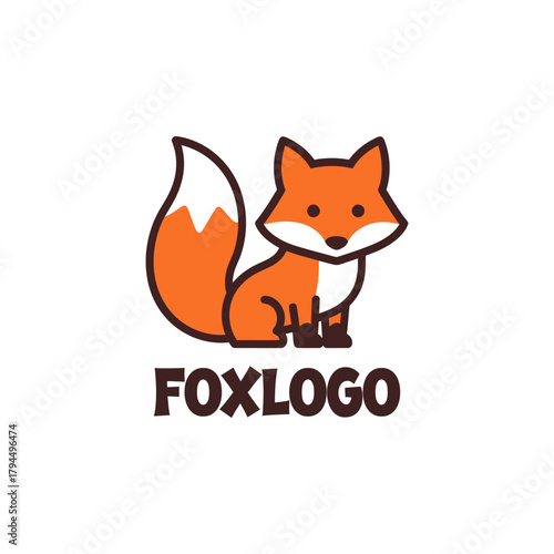 Fox logo Adorable cartoon fox sits tail perked