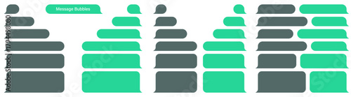 Blank various message bubbles. Green chat or messenger speech bubble. SMS text frame. Short message sending. Dark mode. Vector illustration.