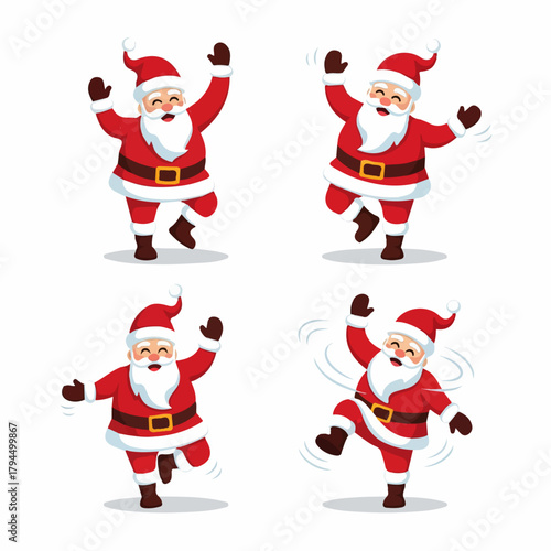 Collection of Joyful Dancing Santa Claus Cartoon Characters on Transparent Background