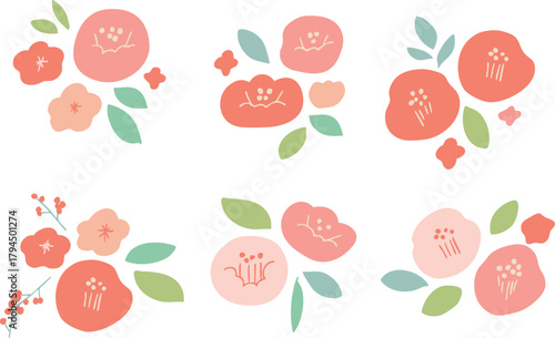 お正月素材。年賀状用の椿と桜のかわいいフレーム。和風花柄素材。
New Year's material. A cute frame of camellia and cherry blossoms for New Year's cards. Japanese-style floral material.