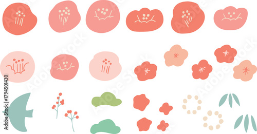 お正月素材。年賀状用の椿と桜のかわいいフレーム。和風花柄素材。
New Year's material. A cute frame of camellia and cherry blossoms for New Year's cards. Japanese-style floral material.