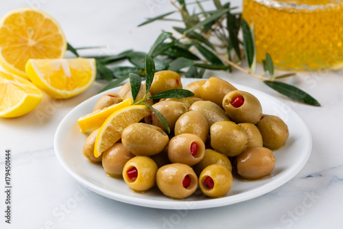 Green olives stuffed with p...