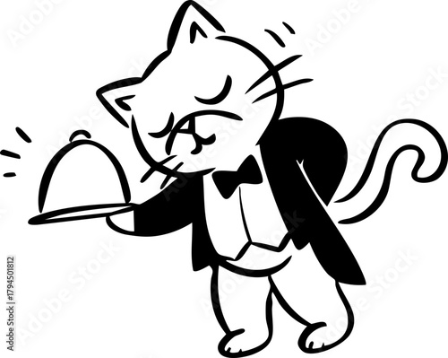 Whimsical Wedding Waitress Cat Illustration