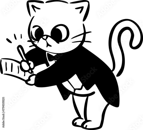 Whimsical Wedding Waitress Cat Illustration