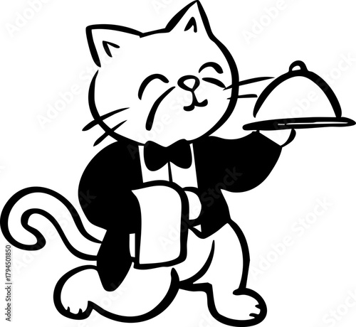 Whimsical Wedding Waitress Cat Illustration
