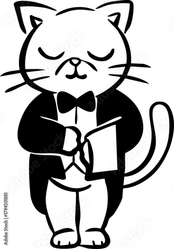 Whimsical Wedding Waitress Cat Illustration