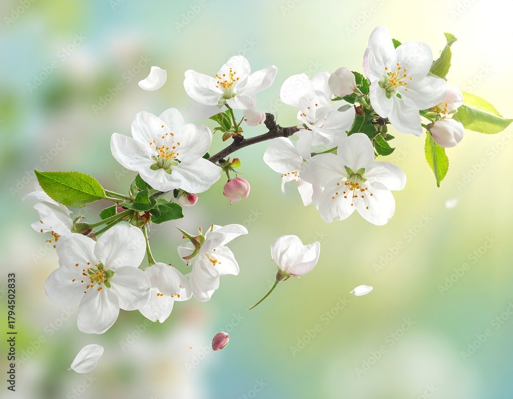 Fototapeta premium Close-up of blossoming white flowers with falling petals