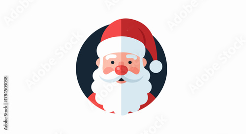 Festive Flat Design Santa Claus Head Icon with Red Hat and White Beard on Transparent Background.