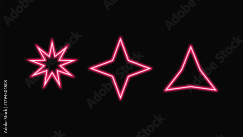 Vibrant neon glow effect with geometric shapes and text elements