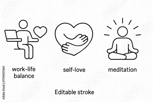 Wallpaper Mural Work-life, self-love, and meditation:  Visual representation of a balanced life, embracing self-love, and the calm of meditation. The image signifies the core principles of emotional wellbeing. Torontodigital.ca