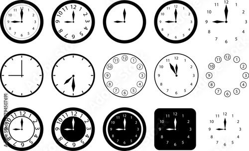 Clock Icon Set – Time and Watch Symbols (Vector Illustration)