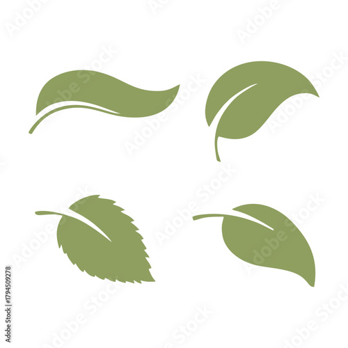Set of Simple Olive Green Leaf Icons