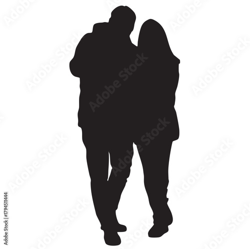 Couple Silhouette, Walking Away, Isolated on White Background.
