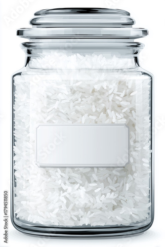 Clear jar filled with white rice