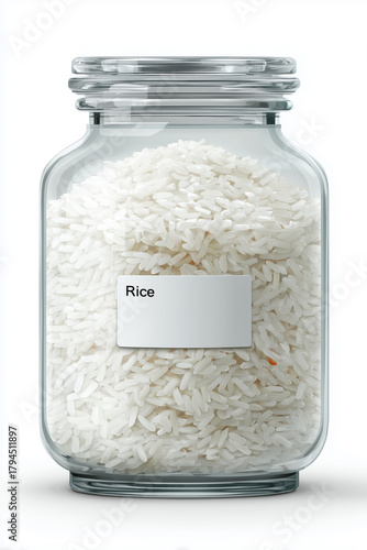White rice jar with simple label
