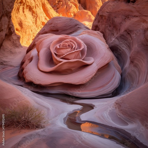 Natural Rock Formation Resembling a Giant Rose in a Desert Canyon natural sculpture sandstone