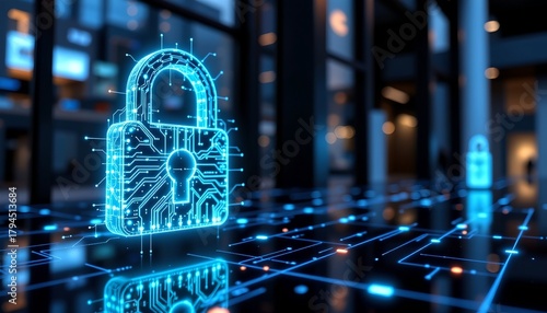 Futuristic Digital Padlock with Circuitry and Cyber Aesthetic