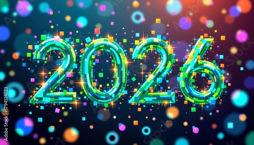 Futuristic Digital Mosaic with Glowing Abstract Fragments