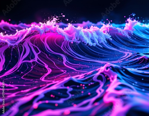 Bioluminescent Ocean Waves Neon Abstract Artwork