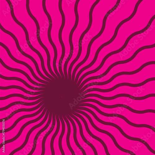 Dynamic abstract spiral design with a central focal point with wavy stripes. Hypnotic swirl radiates symmetrically sense of motion and energy. Graphic, and retro-inspired illusion of spinning or depth