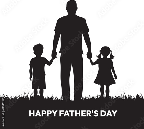 Father and Children Silhouette Walking Vector