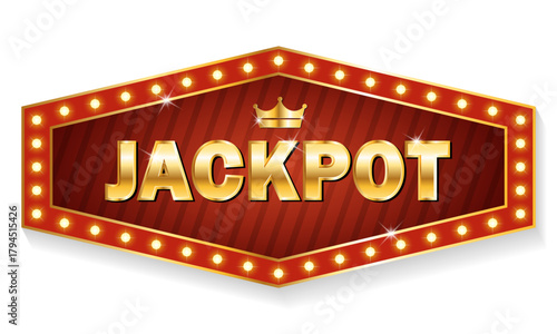 Jackpot Marquee Sign with Golden Lights. Casino Winner Vector Illustration