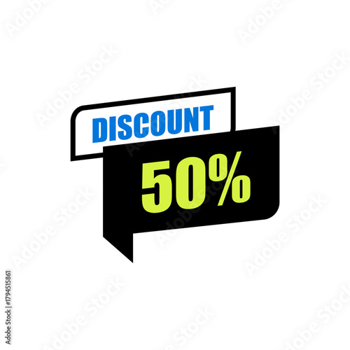 Discount promotion banner with fifty percent off sale offer for customers.