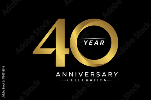 Golden 40 Year Anniversary Celebration on Black Background.