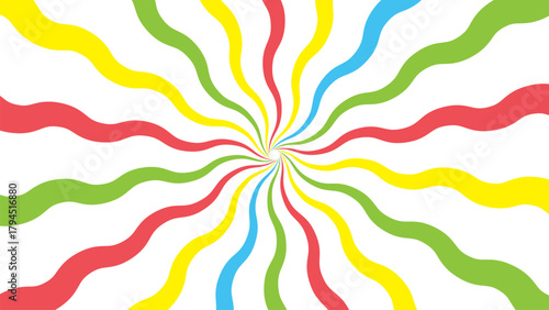 Retro starburst sunburst background pattern and grunge textured vintage color palette of orange red beige peach and blue in spiral or swirled radial striped vector design.