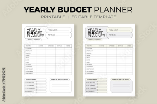 Yearly Budget Planner Template – Printable Financial Planner for Income, Expenses, and Savings Tracking 