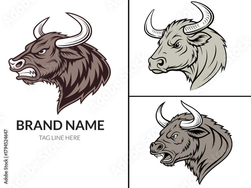 bull head vector, bull logo, bull illustration Stock Vector	