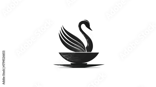 Elegant black swan illustration, stylized graceful bird graphic design element, minimalist monochrome aquatic animal art