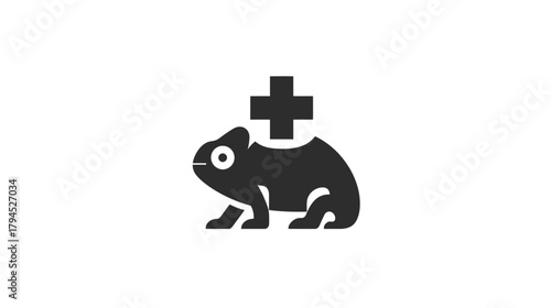 Veterinary Medicine Icon: Stylized Frog or Amphibian with Medical Cross Symbol for Pet Health and Animal Care