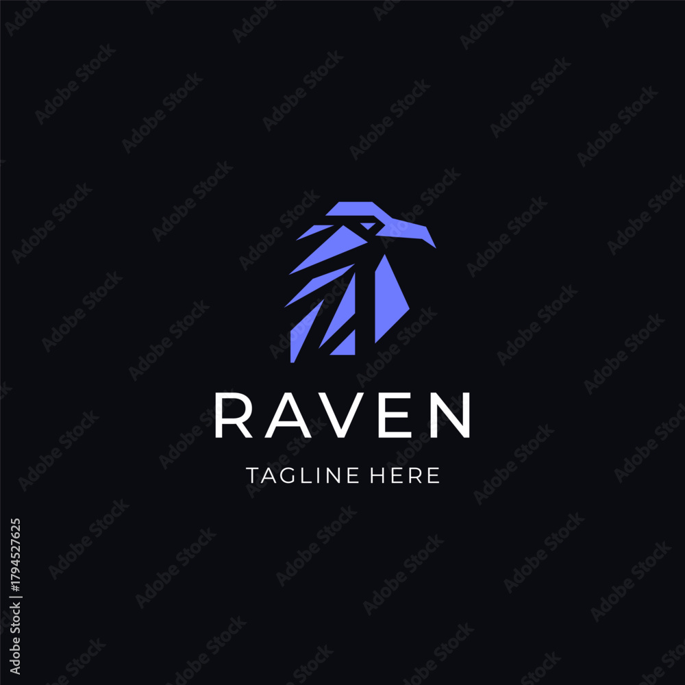 Fototapeta premium Line art raven logo design. geometric gothic flat icon illustration vector