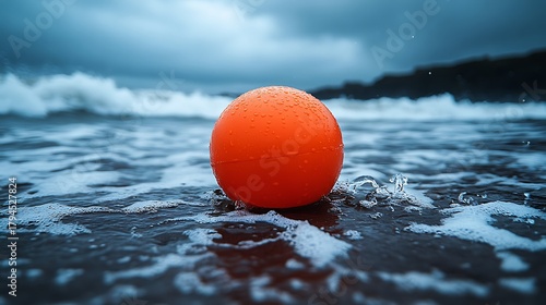 Orange sphere on waterline