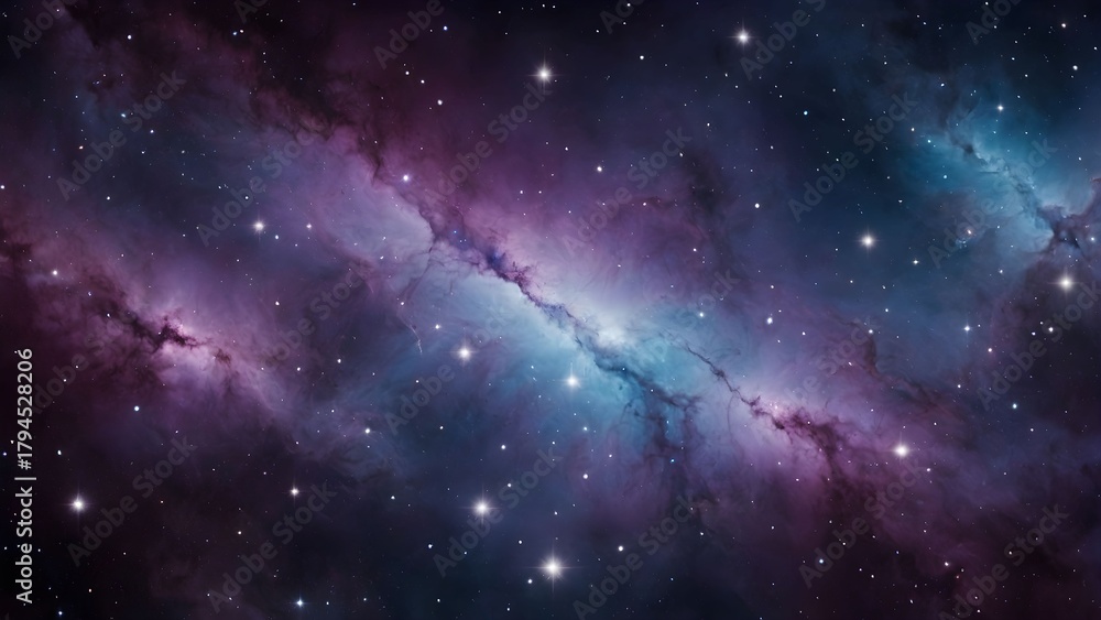 Fototapeta premium Vibrant cosmic scene showcasing a brilliant blend of colors in a vast universe filled with stars and ethereal clouds of gas and dust during the holiday season Generative AI