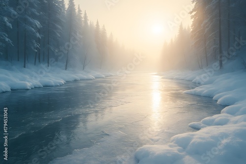 겨울 강가의 황금빛 풍경