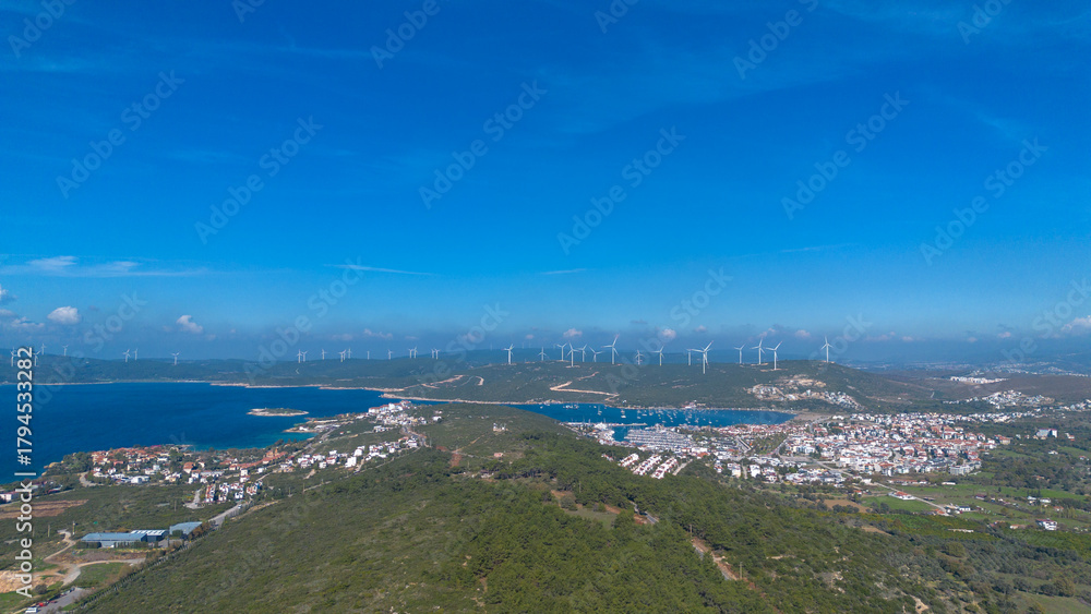 Fototapeta premium Drone Photo of Sigacik Marina, Aegean Sea Cittaslow City Seferihisar, Izmir - Turkey