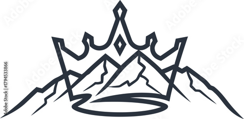 Minimalist mountain range logo design with a crown on a white background